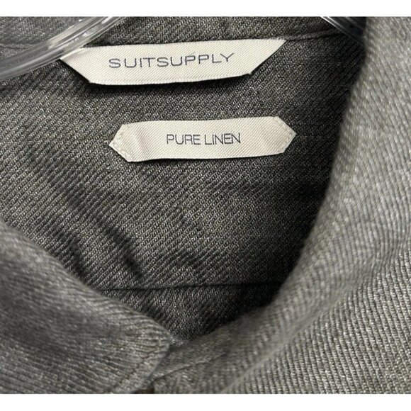 SUITSUPPLY Shirt Size 41/16 Mens Green Pure Linen Chambray Extra Slim Fit - Picture 3 of 10